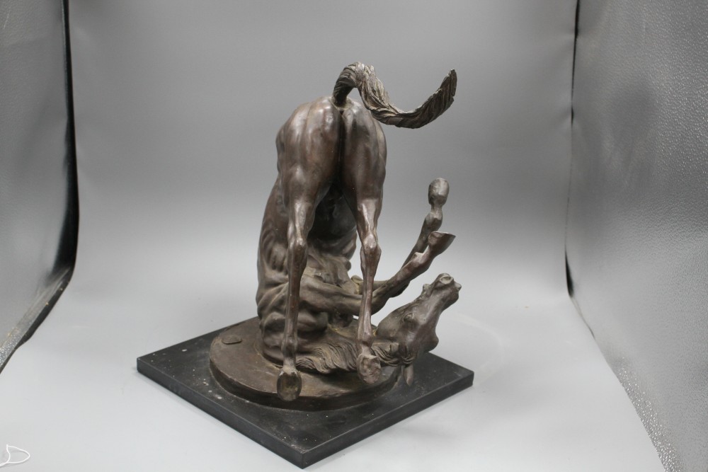 § Enzo Plazzotta (Italian, 1921-1981), bronze, Grand National, modelled as a tumbling horse, number 1 of 9, 37.5cm